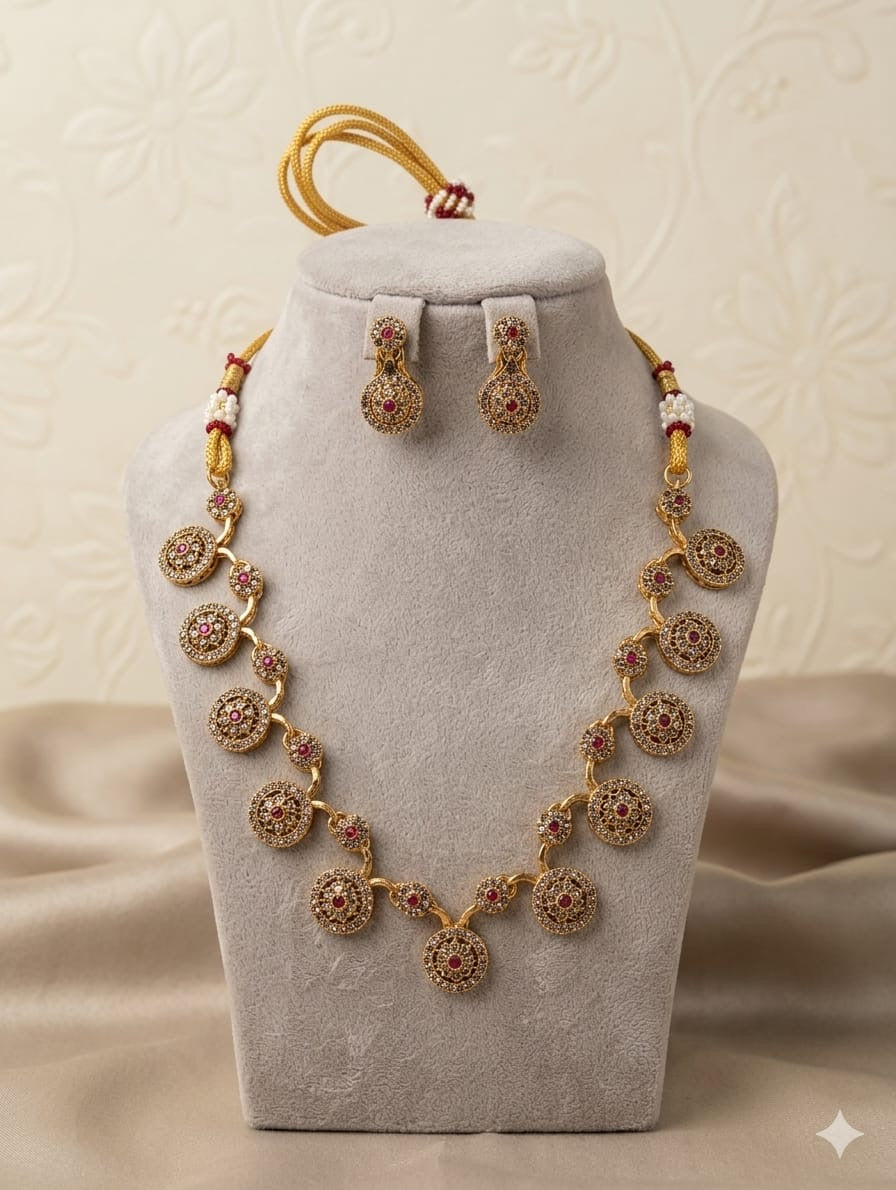 AUR261- AD Stone Necklace and Earrings Set
