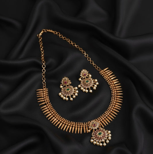 AUR027- Kerala Traditional Jewelry - Necklace and Earring Set