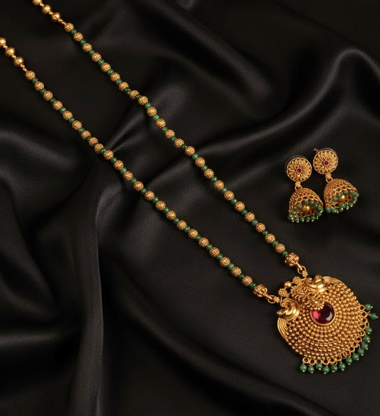 AUR032 - Kerala Traditional Jewelry Set -  Long Necklace and Earring Set