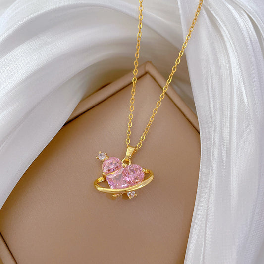 AUR0033 - Pink Heart Shaped Pendant Necklace
