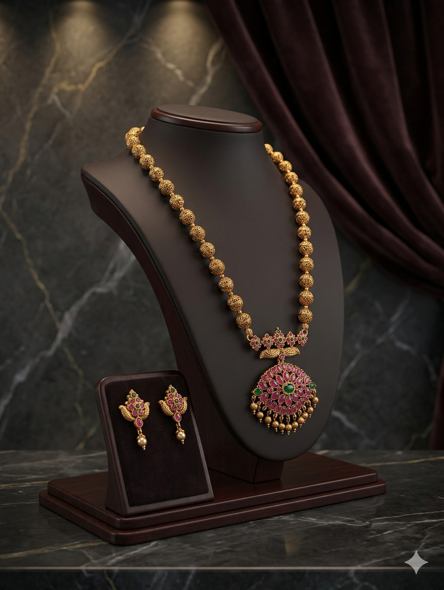 AUR237- Beads Necklace and Earrings Set