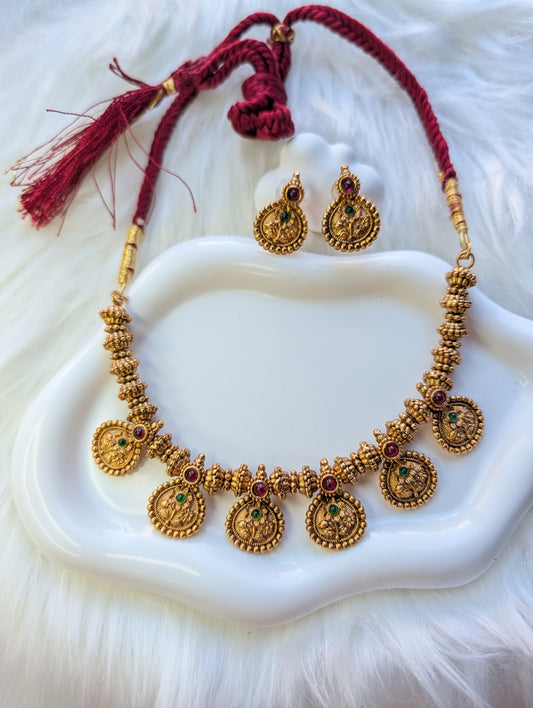 AUR047- Premium Traditional Jewelry Set Ruby Green - Necklace and Earring
