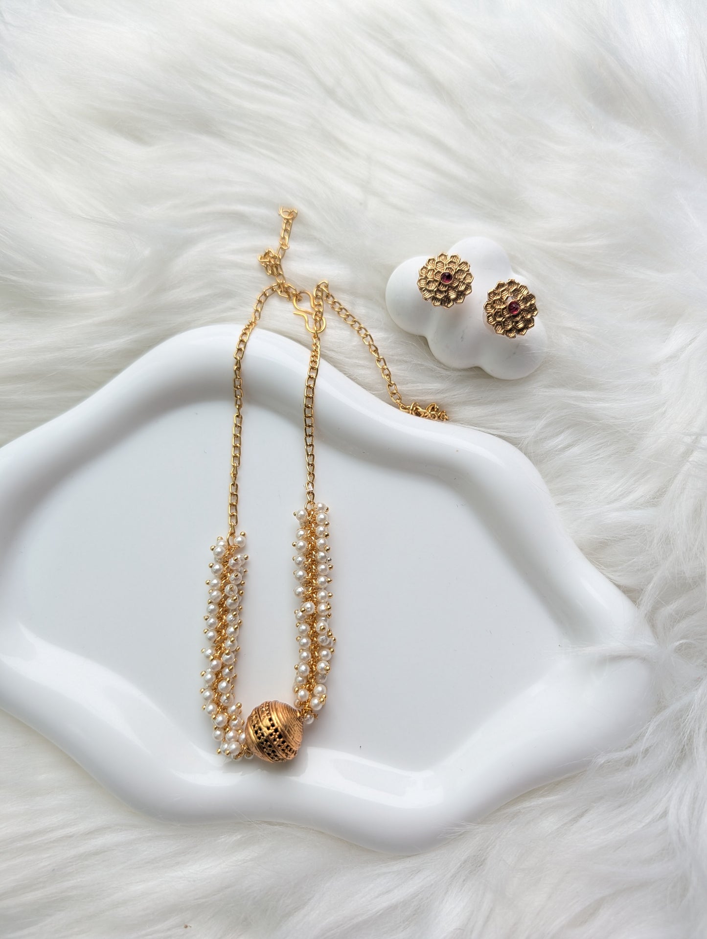 AUR0212- Single Pendant beads Necklace and Earrings