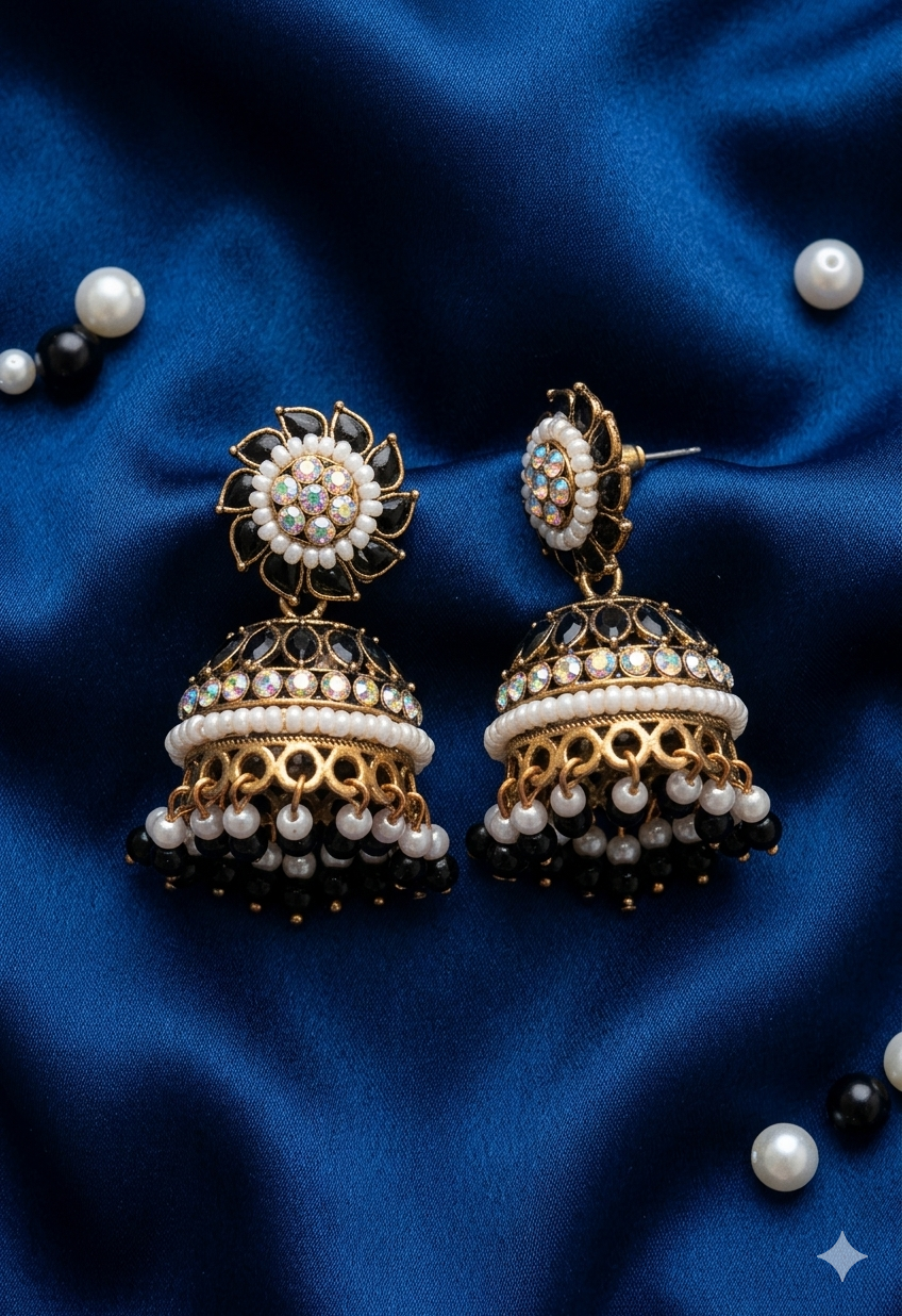 AUR268- Black & White Jhumka