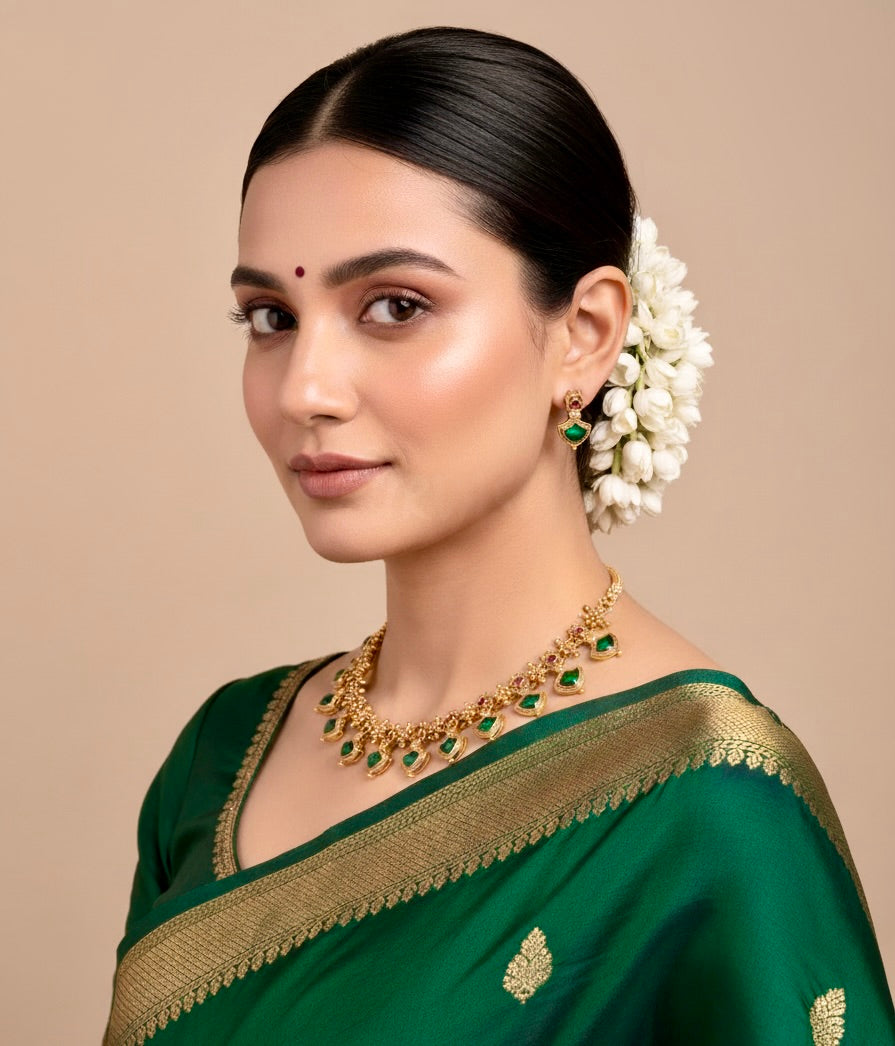 AUR024 - Kerala Traditional Palakka Set Jewelry - Necklace and Earring Set