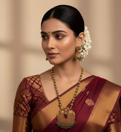 AUR032 - Kerala Traditional Jewelry Set -  Long Necklace and Earring Set