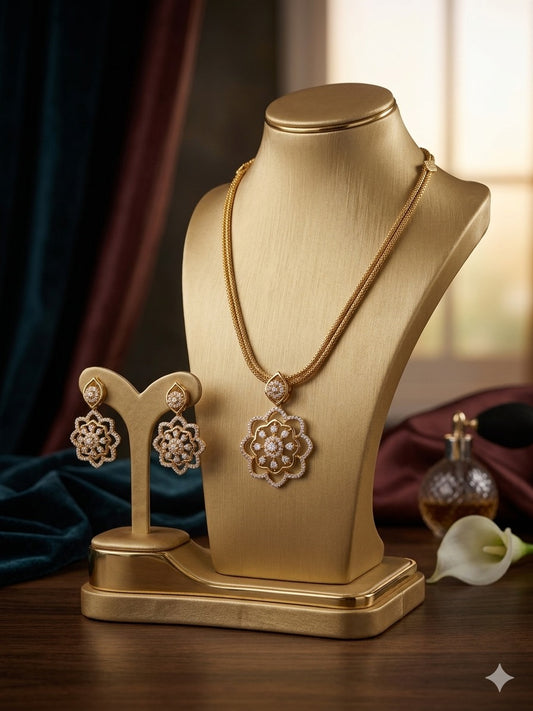 AUR256- Diamond Replica Necklace and Earrings Set