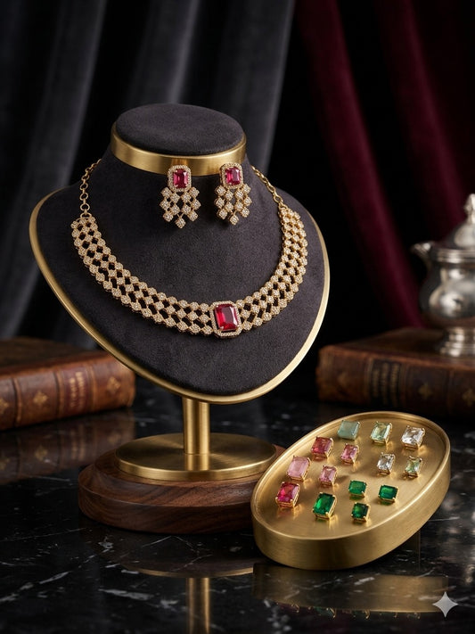 AUR260- Changeable Stone  Necklace and Earrings Set