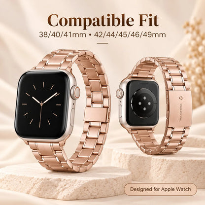 5-Bead Stainless Steel Watch Band Compatible with Apple Watch 38mm 40mm 41mm 42mm 44mm 45mm 49mm Replacement Bracelet