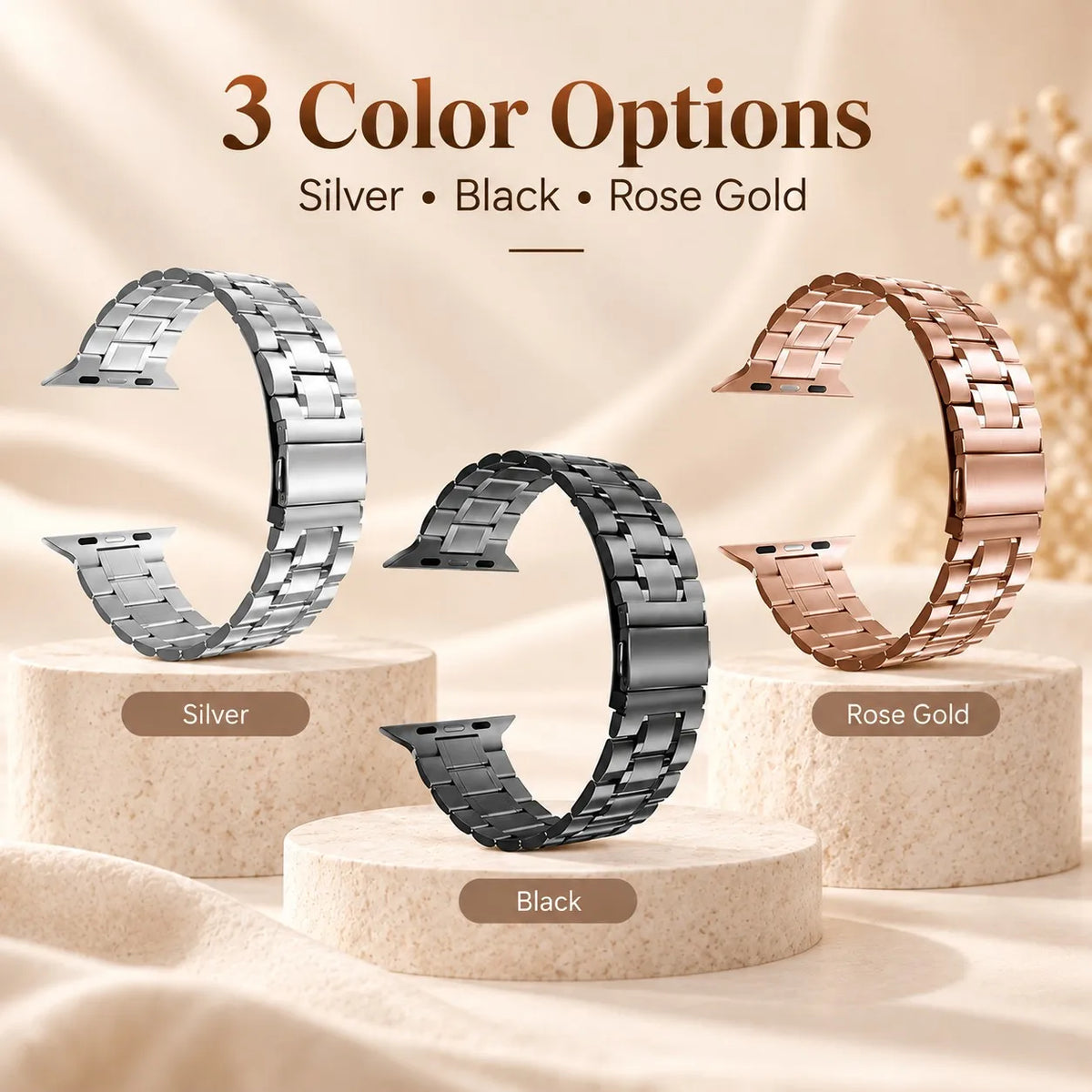 5-Bead Stainless Steel Watch Band Compatible with Apple Watch 38mm 40mm 41mm 42mm 44mm 45mm 49mm Replacement Bracelet