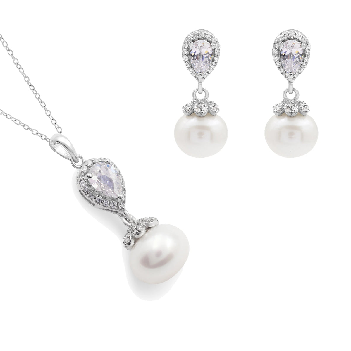 925 Sterling Silver Natural 6x4 MM Pear White Set