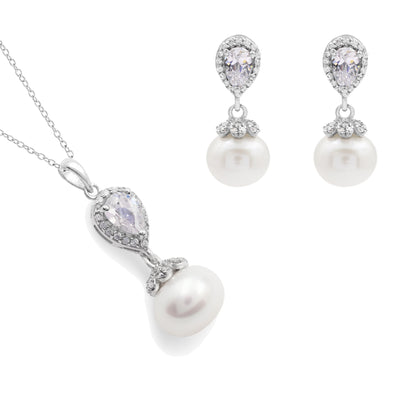 925 Sterling Silver Natural 6x4 MM Pear White Set