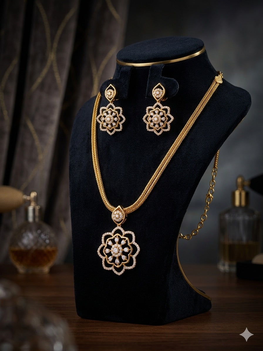 AUR256- Diamond Replica Necklace and Earrings Set