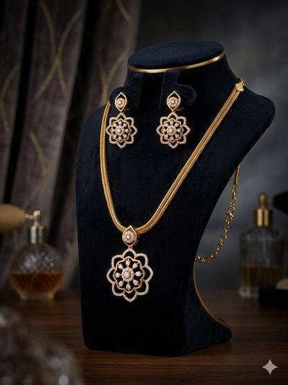AUR256- Diamond Replica Necklace and Earrings Set
