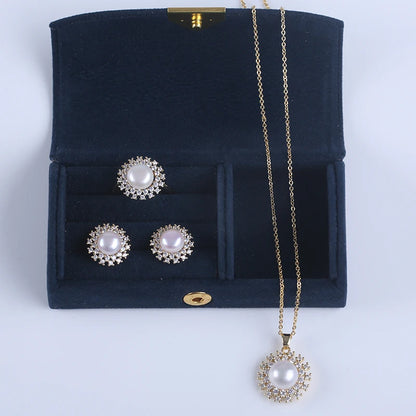 Natural Freshwater Pearl Jewelry Freshwater  Pearl Necklace Ring Earrings Jewelry Sets
