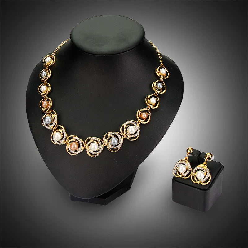 Saturn Halo Alloy Pearl Necklace Set