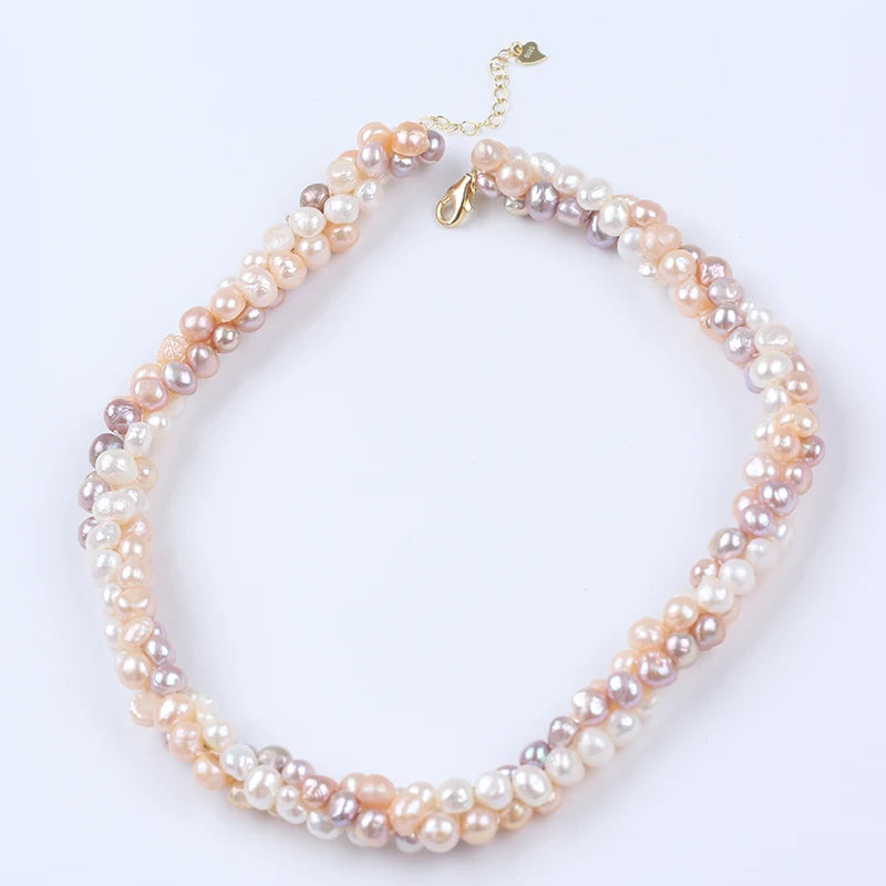 Natural White Pink Purple Color 6-8mm Baroque Style Grade Necklace Bracelet Set 925 Silver Gold Plated Chain