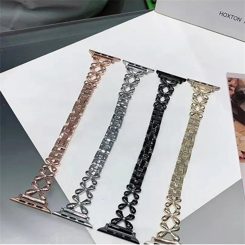 Fashion Shiny Lucky Grass Watch Strap for Iwatch 8 7 6 5 SE 4 Stainless Steel Strap for Apple Watch Band 40mm 41mm 44mm 45mm