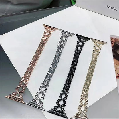 Fashion Shiny Lucky Grass Watch Strap for Iwatch 8 7 6 5 SE 4 Stainless Steel Strap for Apple Watch Band 40mm 41mm 44mm 45mm