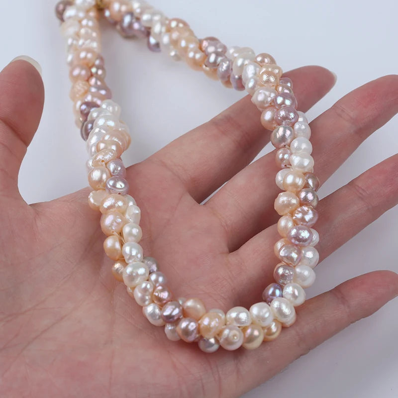 Natural White Pink Purple Color 6-8mm Baroque Style Grade Necklace Bracelet Set 925 Silver Gold Plated Chain