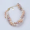 Natural White Pink Purple Color 6-8mm Baroque Style Grade Necklace Bracelet Set 925 Silver Gold Plated Chain