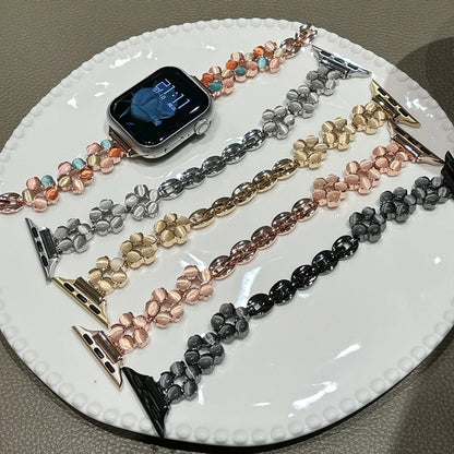 Fashion Girly Flower Watch Bands for Apple Watch 8 Ultra 49mm 3 4 5 6 7 Wrist Bracelet for IWatch 38 45mm Strap Alloy Watchbands