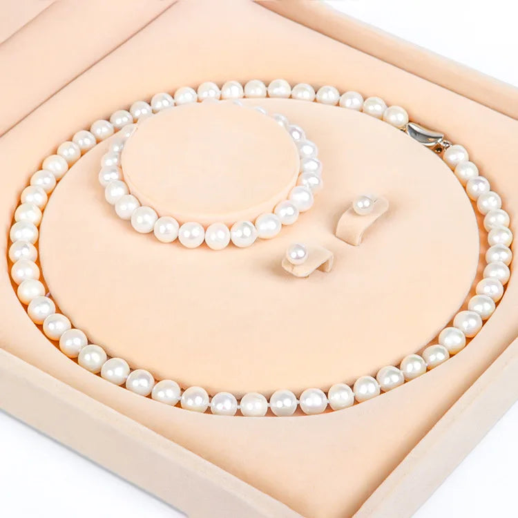 Natural Pearl Necklace Nearly Round Freshwater Pearl Necklace Set
