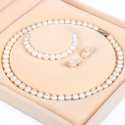 Natural Pearl Necklace Nearly Round Freshwater Pearl Necklace Set
