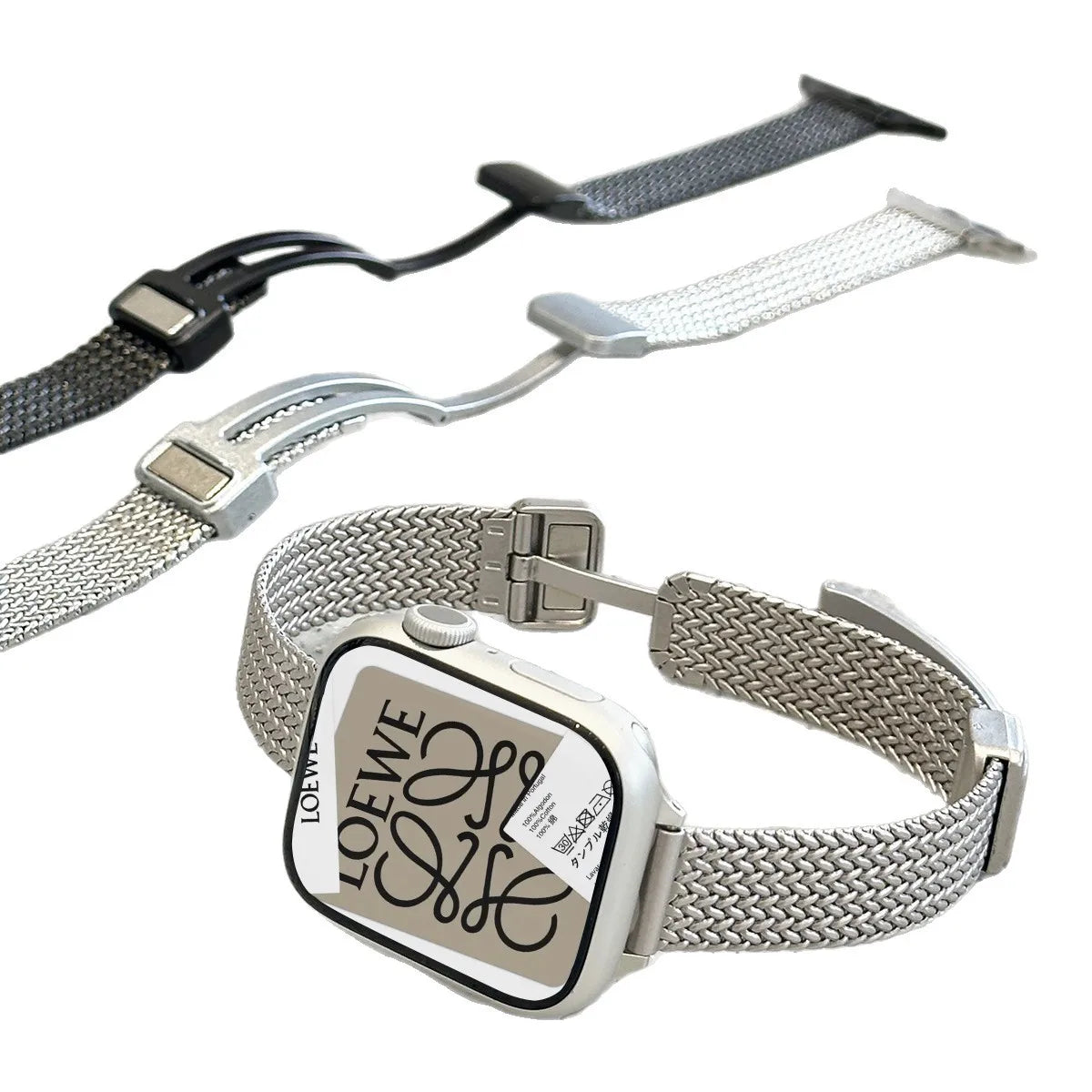 Stainless Steel Woven Magnetic Buckle Watch Band for Apple Watch S12 Apple Watch Strap Silver