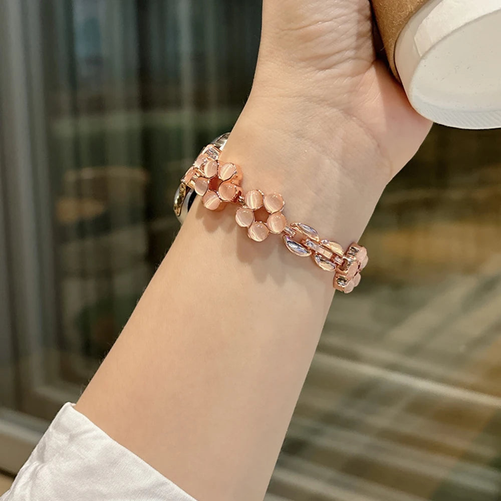 Fashion Girly Flower Watch Bands for Apple Watch 8 Ultra 49mm 3 4 5 6 7 Wrist Bracelet for IWatch 38 45mm Strap Alloy Watchbands