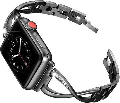 Keepwin Elegent Crystal Diamond Bracelet Women Stainless Steel Watch Band Chain Strap for Apple IWatch 9 8 7 6 5 4 Series