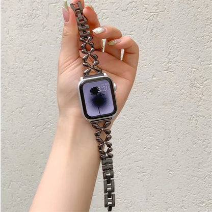 Fashion Shiny Lucky Grass Watch Strap for Iwatch 8 7 6 5 SE 4 Stainless Steel Strap for Apple Watch Band 40mm 41mm 44mm 45mm