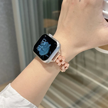Opal Stone Floral Bangle Alloy Watch Strap for Watch 38/45mm 49mm Models Press Buckle Full Color Band