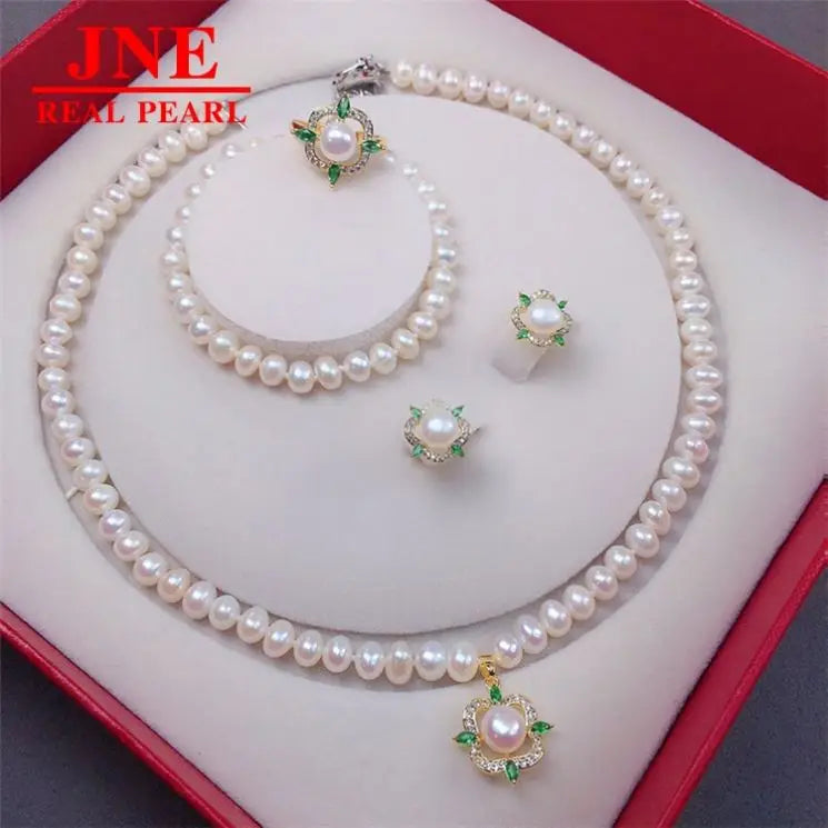 Natural Freshwater Pearl Necklace 7-8 Matching Pearl Earrings & Ring