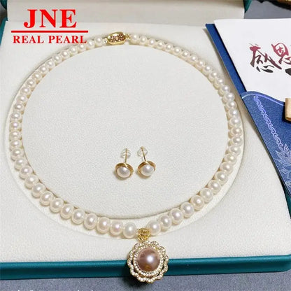 8m-9m Natural Freshwater Pearl Necklace with Pearl Pendant