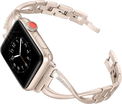 Keepwin Elegent Crystal Diamond Bracelet Women Stainless Steel Watch Band Chain Strap for Apple IWatch 9 8 7 6 5 4 Series