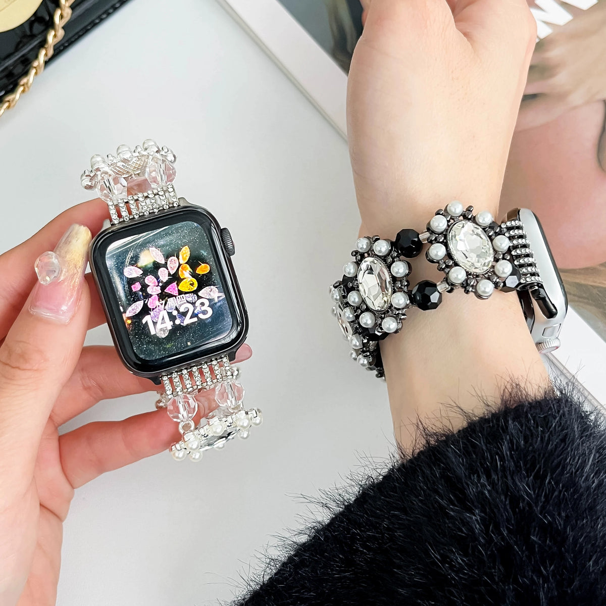 Charms Pearl Glitter Diamond Wrist Bracelet Watch Band for Apple Watch 10 Strap for IWatch Smart Watch 38 42 44 45 mm Watchbands