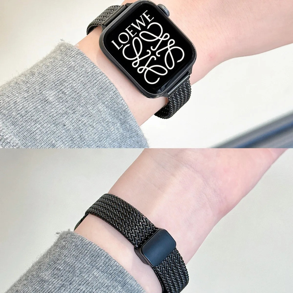Stainless Steel Woven Magnetic Buckle Watch Band for Apple Watch S12 Apple Watch Strap Silver