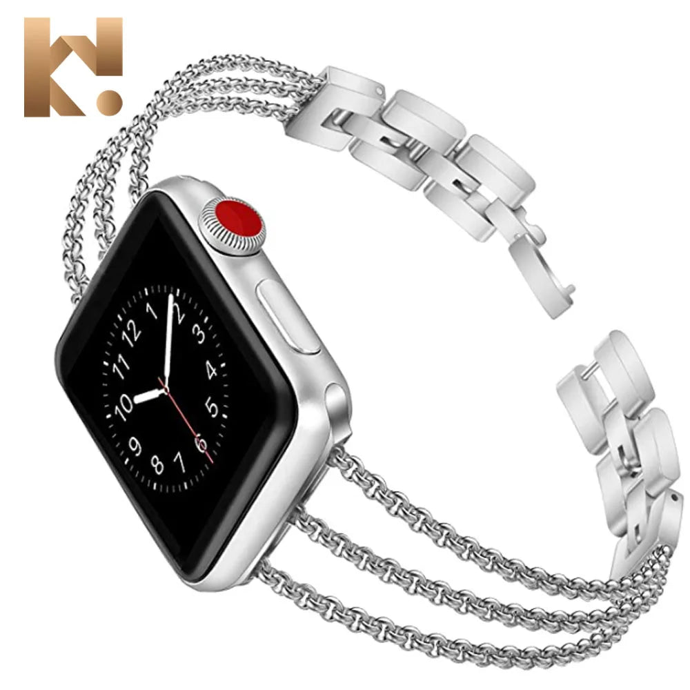 Luxury Stainless Steel Sublimation Smart Watch Metal Band Strap Women for Apple Watch 9 8 7 6 5 4 3 2 1 SE