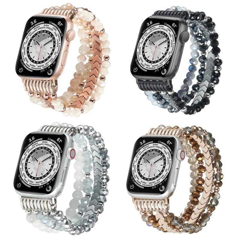 Women Straps for Iwatch Series 7 6 SE 5 4 41 45mm Jewelry Crystal Agate Wristband for Apple Watch Ultra 49 44 40mm Band