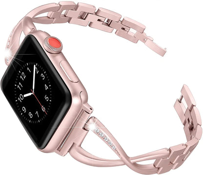 Keepwin Elegent Crystal Diamond Bracelet Women Stainless Steel Watch Band Chain Strap for Apple IWatch 9 8 7 6 5 4 Series