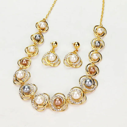 Saturn Halo Alloy Pearl Necklace Set