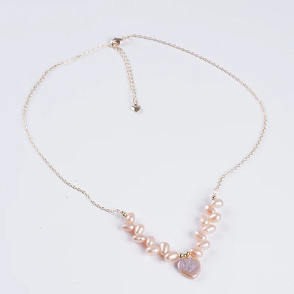 4-5mm Pink Rice Shape With 15-16mm White Baroque Freshwater Pearl Necklace Jewelry