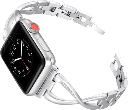 Keepwin Elegent Crystal Diamond Bracelet Women Stainless Steel Watch Band Chain Strap for Apple IWatch 9 8 7 6 5 4 Series