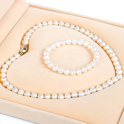 Natural Pearl Necklace Nearly Round Freshwater Pearl Necklace Set