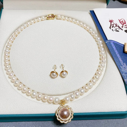 8m-9m Natural Freshwater Pearl Necklace with Pearl Pendant