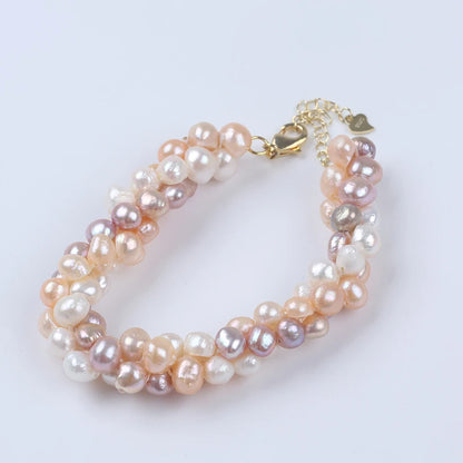 Natural White Pink Purple Color 6-8mm Baroque Style Grade Necklace Bracelet Set 925 Silver Gold Plated Chain