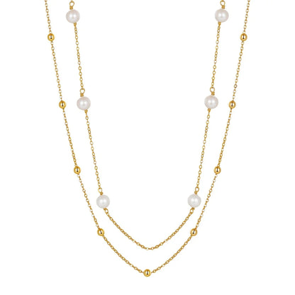 Double Layer Stacked Cultured Freshwater Pearl 14k Gold Plated with Real 925 Sterling Silver Necklace