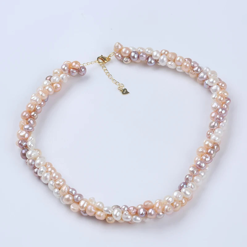 Natural White Pink Purple Color 6-8mm Baroque Style Grade Necklace Bracelet Set 925 Silver Gold Plated Chain