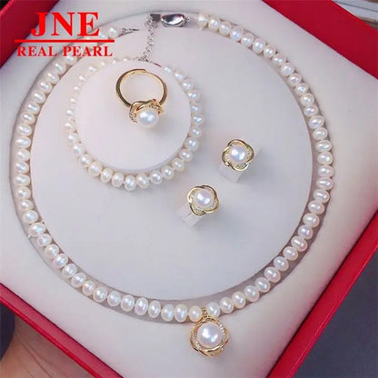 Natural Freshwater Pearl Necklace 7-8 Matching Pearl Earrings & Ring